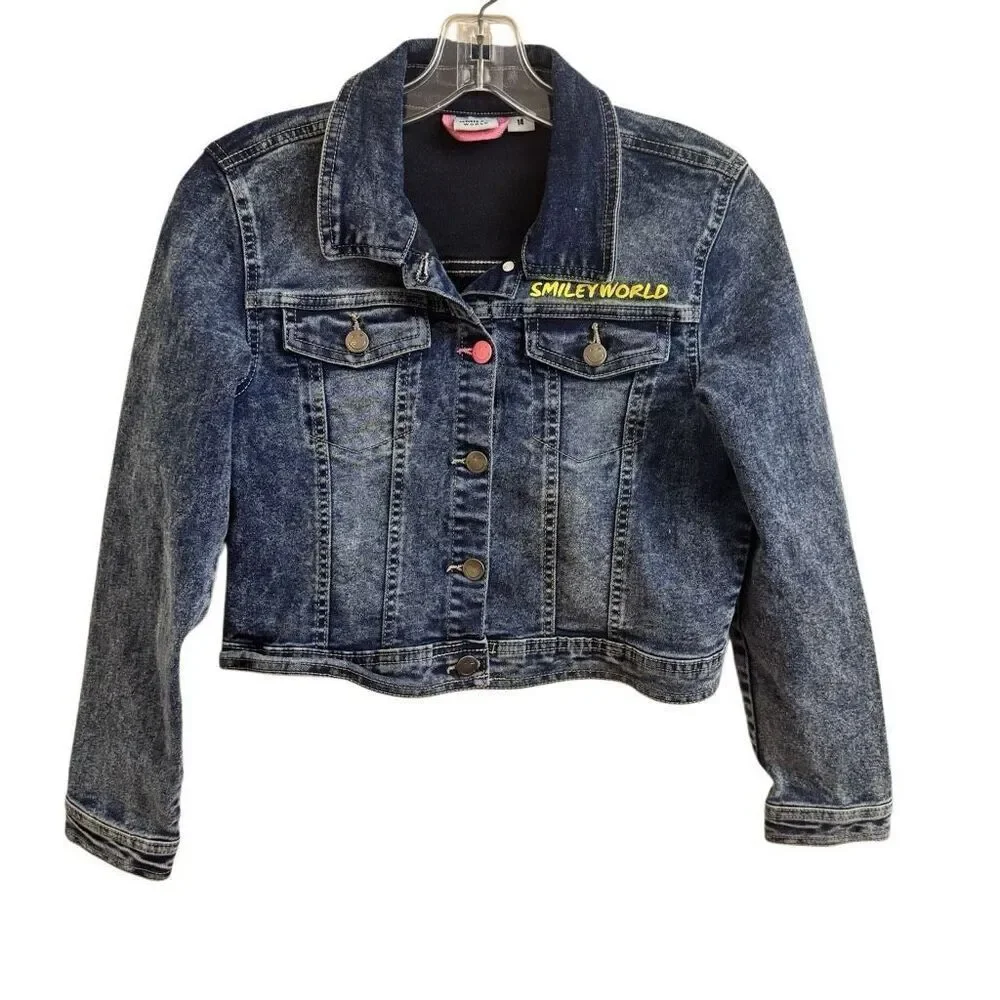 SmileyWorld Denim Jacket Yellow Smile Girls Size 14